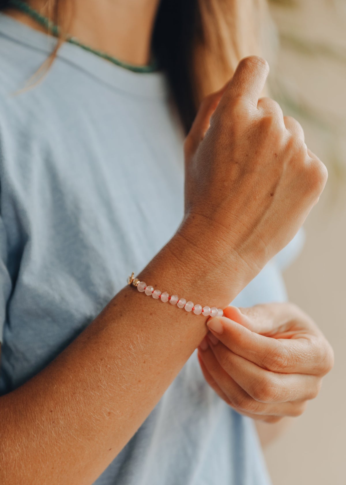 Natural Rose Quartz + 14k Gold Filled Toggle Bracelet