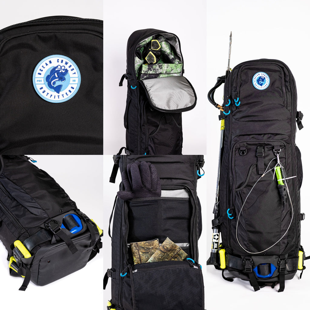 Spearfishing backpack storage and organization for travel