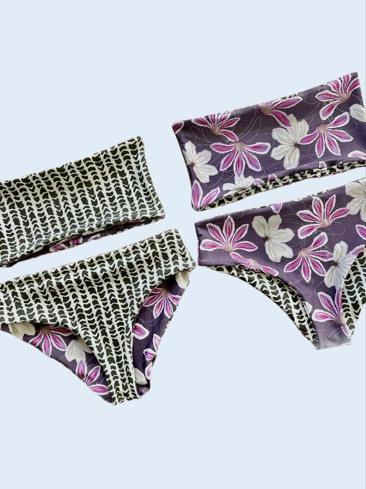 Reversible cone shell floral design handmade bikini