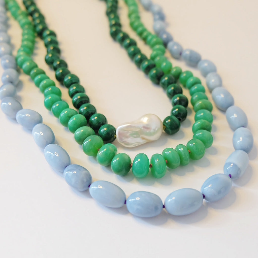 Blue Opal Bead Necklace in 14K Gold