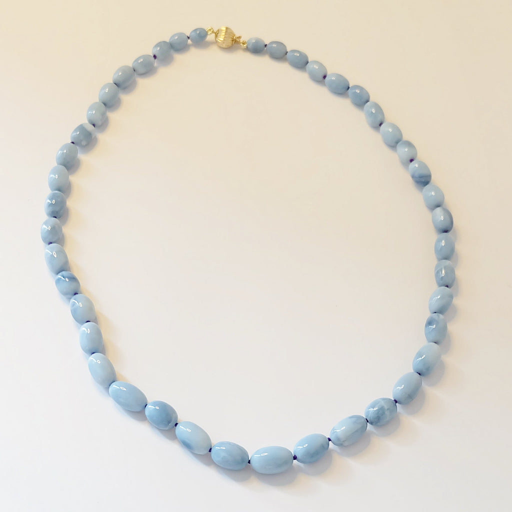 Blue Opal Bead Necklace in 14K Gold