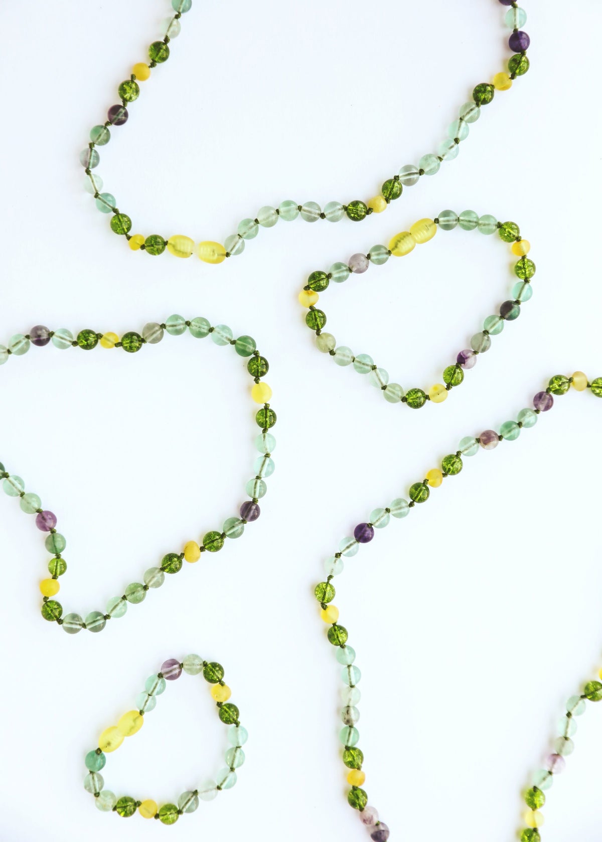 Raw Baltic Sea Amber + Fluorite + Peridot Gemstone Necklace