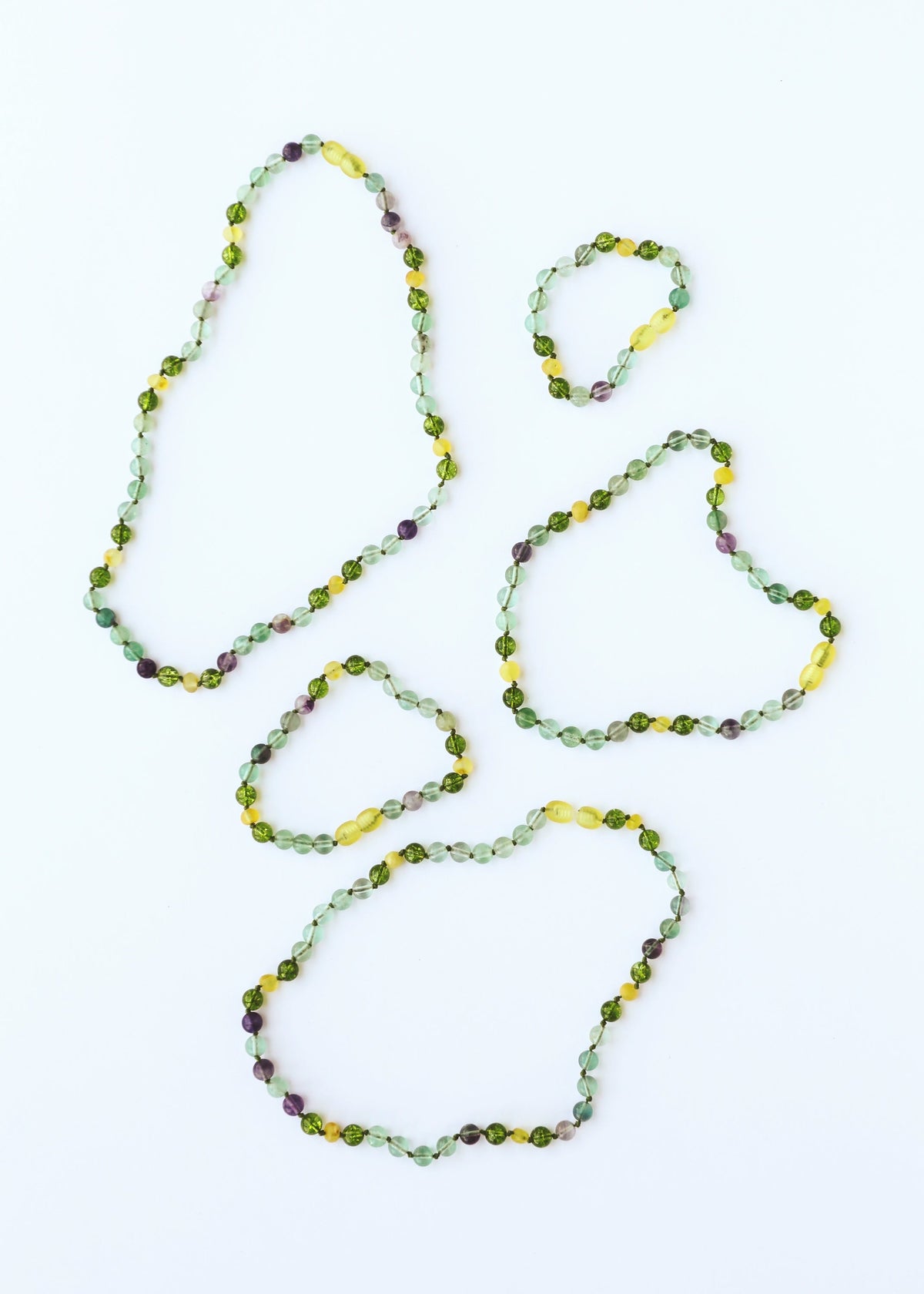 Raw Baltic Sea Amber + Fluorite + Peridot Gemstone Necklace
