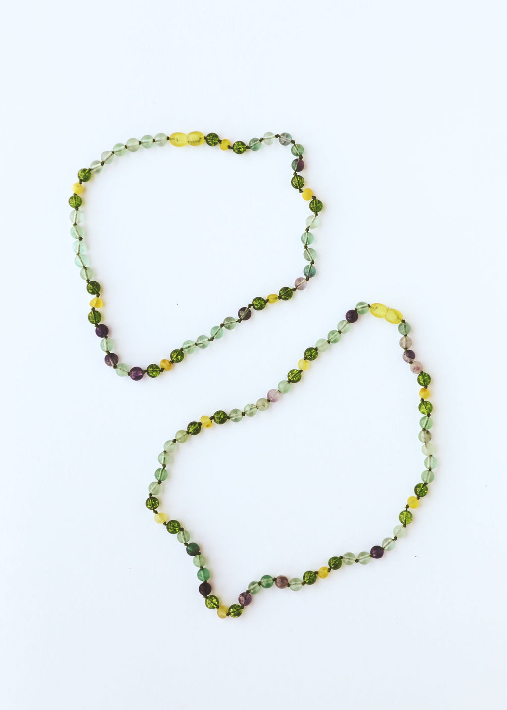 Raw Baltic Sea Amber + Fluorite + Peridot Gemstone Necklace