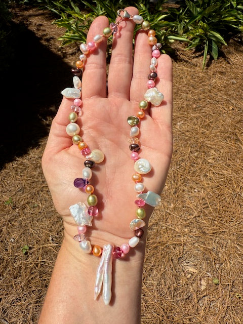 Freshwater Pearl & Gemstone Bead Necklace