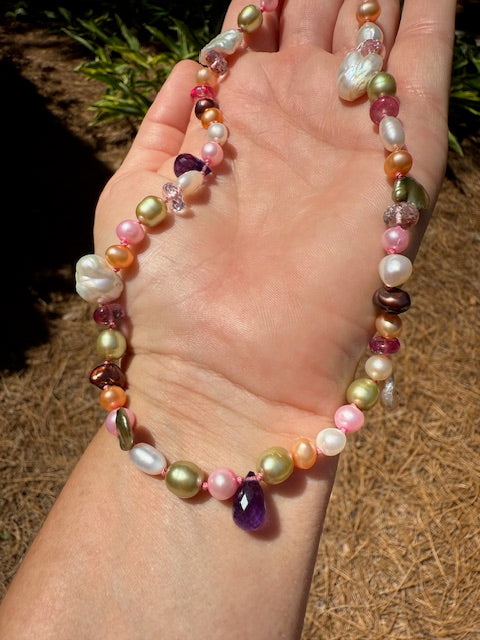 Freshwater Pearl & Gemstone Bead Necklace