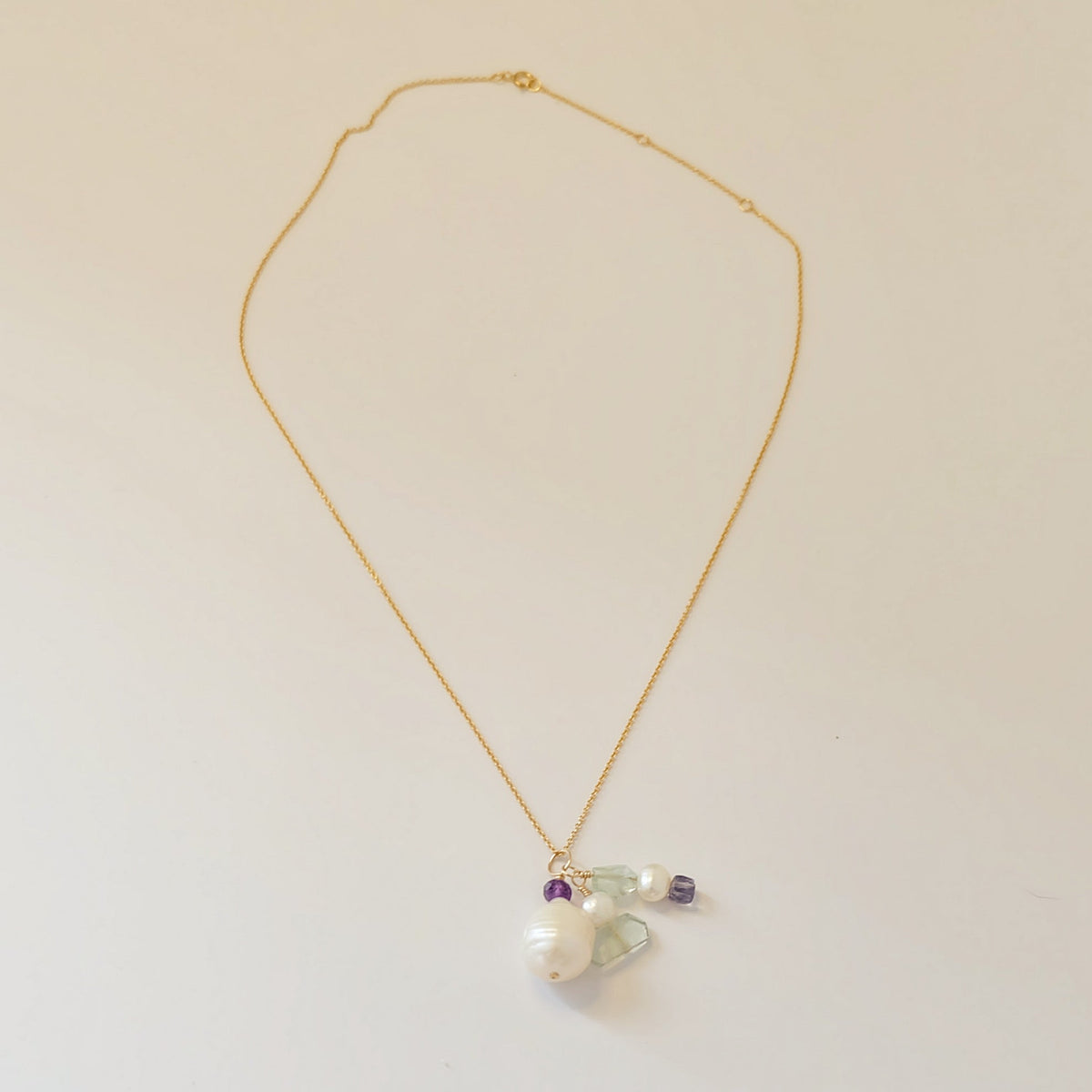 Pearl, Amethyst & Aquamarine Charm Necklace